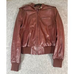 VINTAGE 80s Bernmans Leather Jacket Women 8 Red Bomber Full Zip Motorcycle Biker